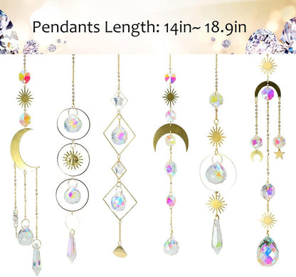6Pieces Colorful Crystals Suncatcher Hanging Sun Catcher with Chain Pendant Ornament Crystal Balls