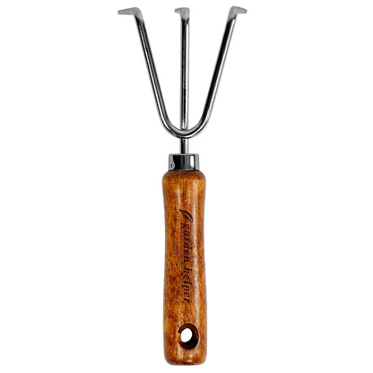 Hand Cultivator Garden Tool 3 Claws - Heavy Duty Japanese Steel with Wood Handle - Manual Small