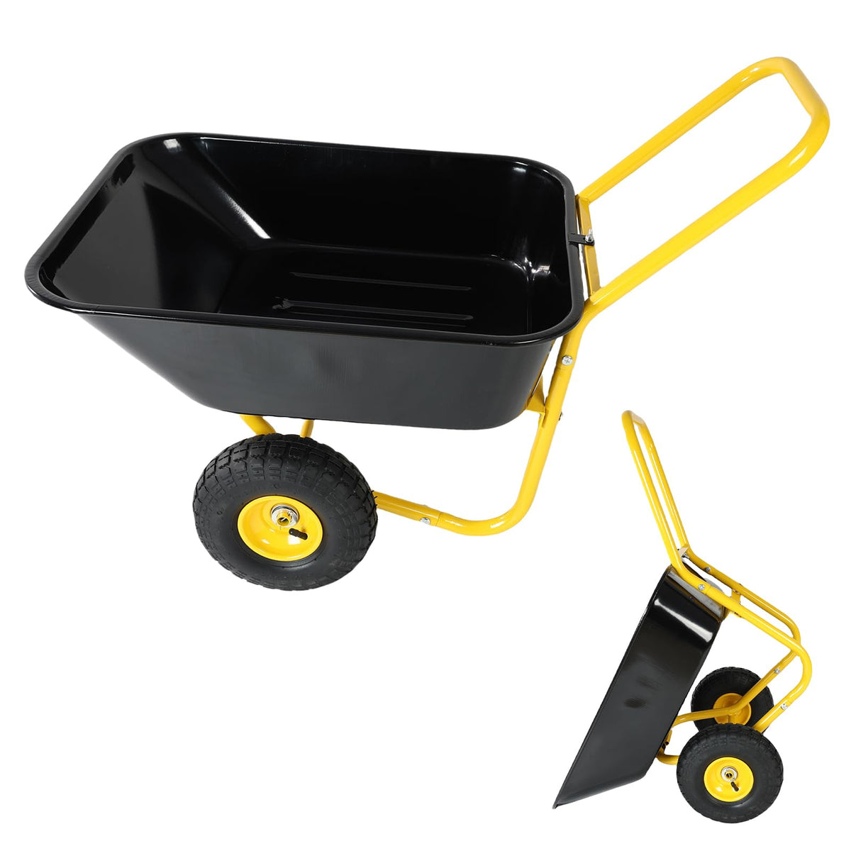 Dual Wheel Garden Wheelbarrow with 10-Inch Pneumatic Tires,300 LBS Capacity