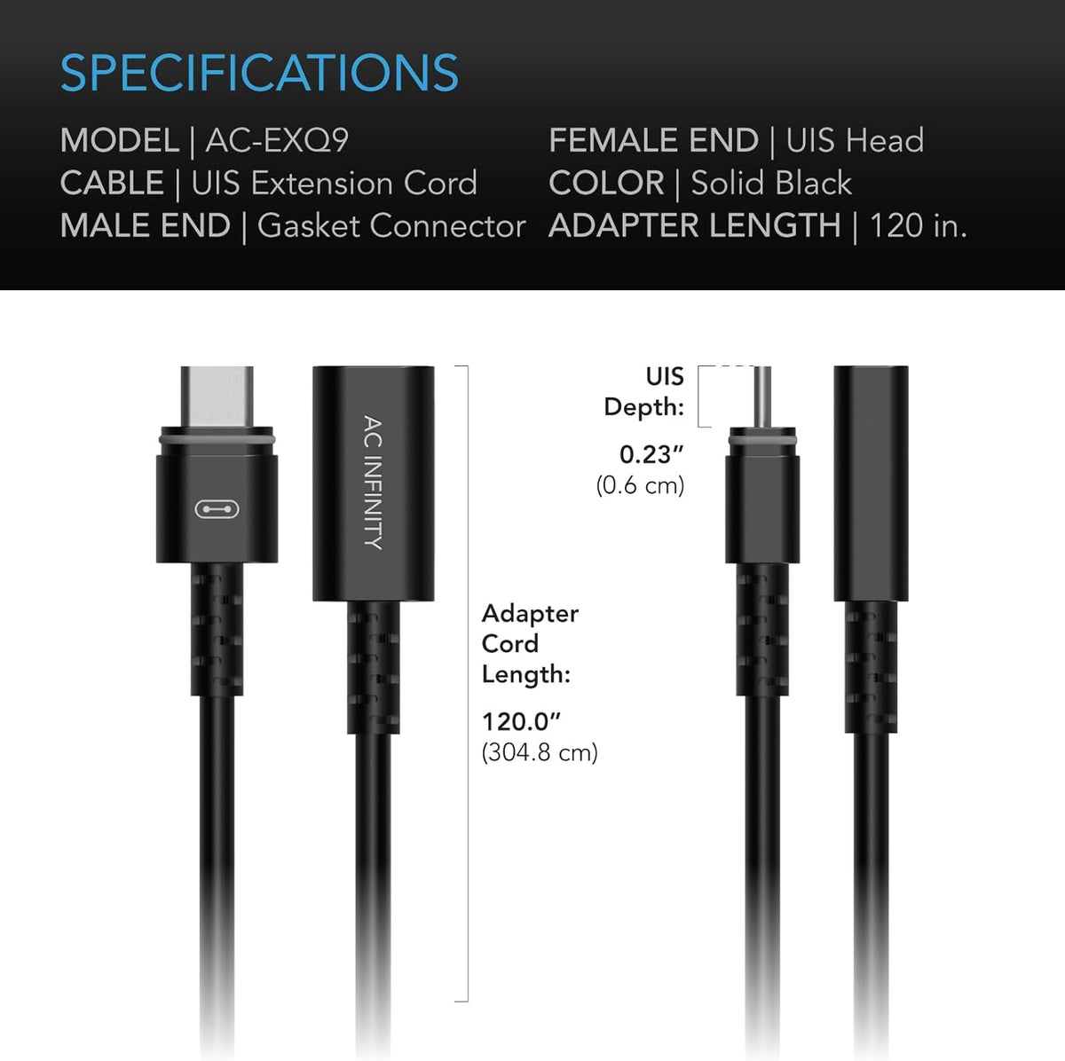 AC Infinity UIS Extension Cable Female to Male for Controller AI+, 10 Foot Cord with