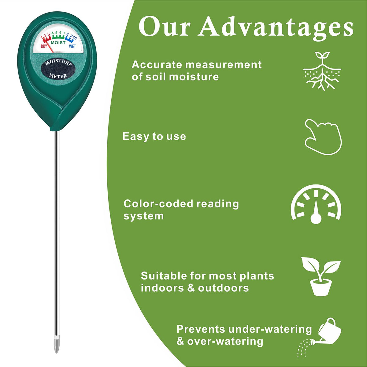 XLUX Plant Soil Moisture Meter, for Indoor and Outdoor use, Battery-Free