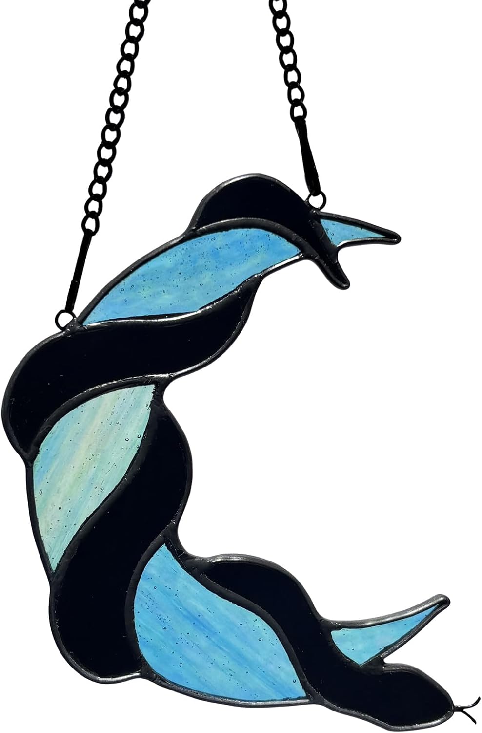 Stained Glass Black Snake on Moon Decor Window Hangings Ornament, Gothic Snake Suncatcher Halloween