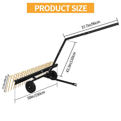60 Inch ATV Tow Behind Durable Corrosion Resistant Steel Pine Straw Rake