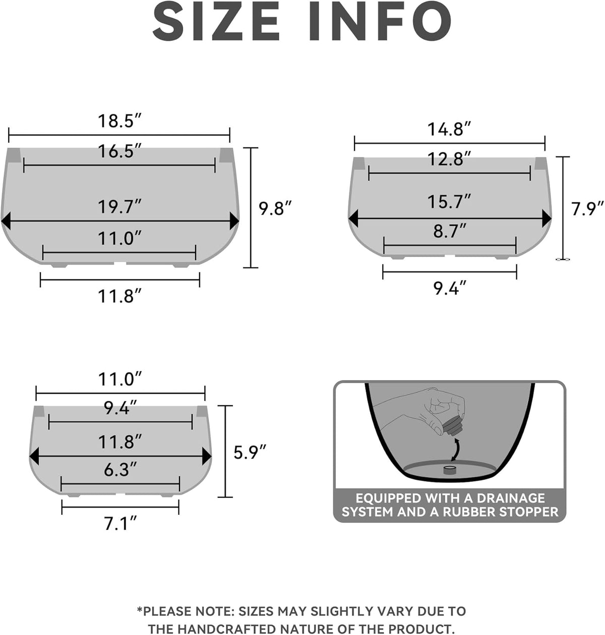 Kante 19.6",15.7",11.8" Dia Round Concrete Planters Set of 3, Outdoor Indoor Garden Plant Pots with