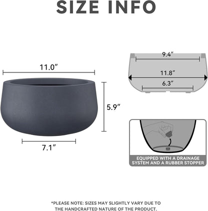Kante 15.7" Dia Round Concrete Planter, Cement Plant Pots with Drainage Hole and Rubber Plug for