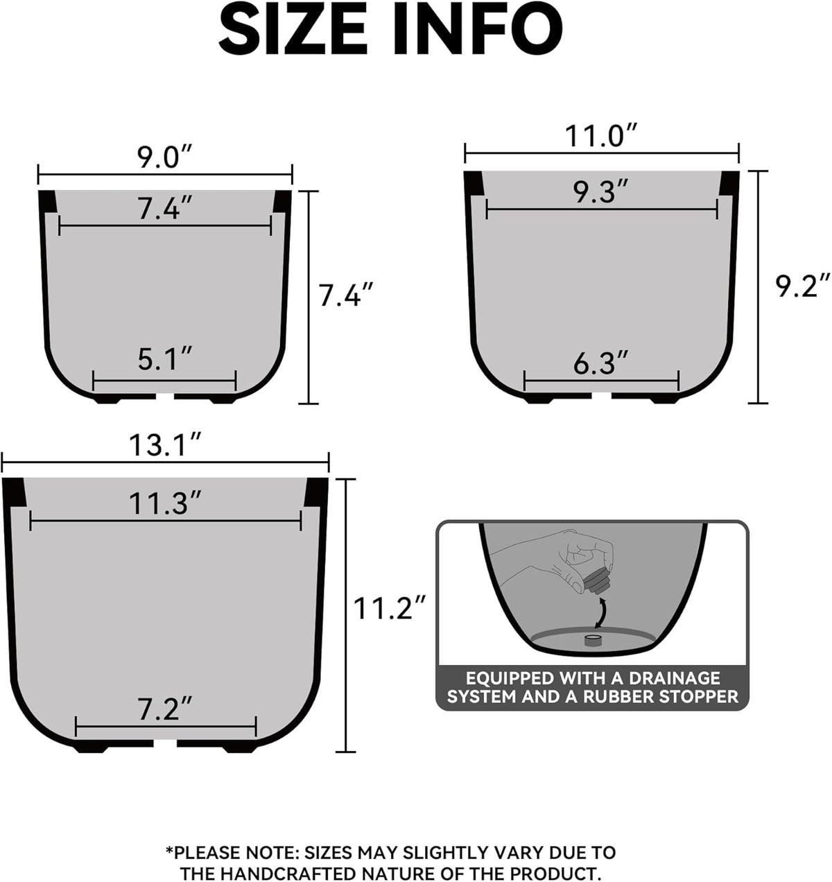 Kante 13",11",9" Dia Weathered Concrete Round Planters (Set of 3), Outdoor Indoor Modern Planter