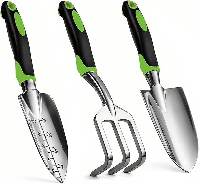 Gardening Hand Tool Set 3 Pack - MDSXO Heavy Duty Gardening Kit with Non-Slip Soft Ergonomic