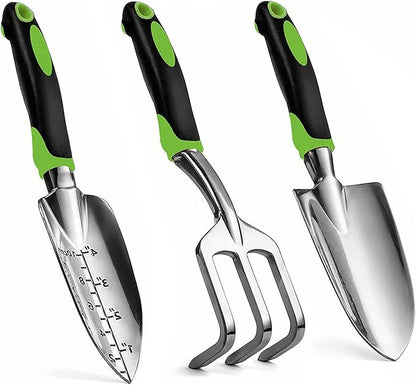 Gardening Hand Tool Set 3 Pack - MDSXO Heavy Duty Gardening Kit with Non-Slip Soft Ergonomic