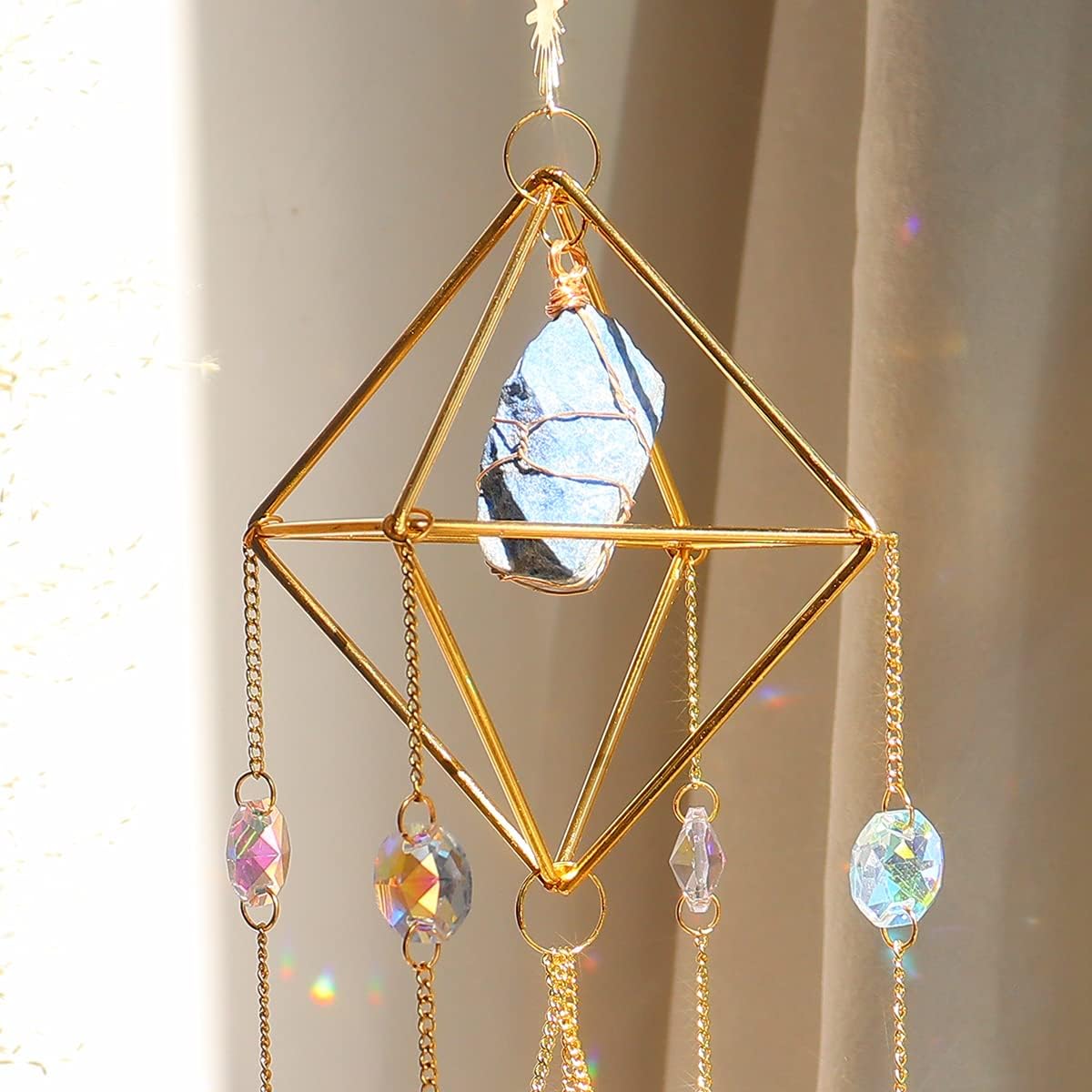 Lapis Lazuli Crystal Suncatcher-Window Hanging Garden Suncatcher Healing Blue Crystal Rainbow Maker