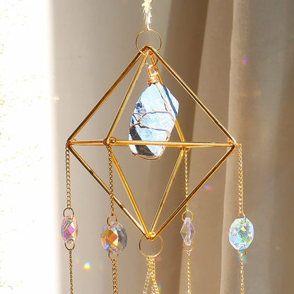 Lapis Lazuli Crystal Suncatcher-Window Hanging Garden Suncatcher Healing Blue Crystal Rainbow Maker