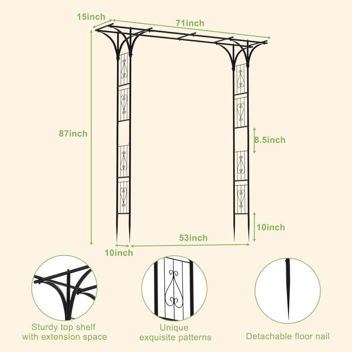 OUSHENG 7FT Garden Arch Arbor, Steel Frame Stand Trellis for Climbing Plants, Outdoor Archway Gate