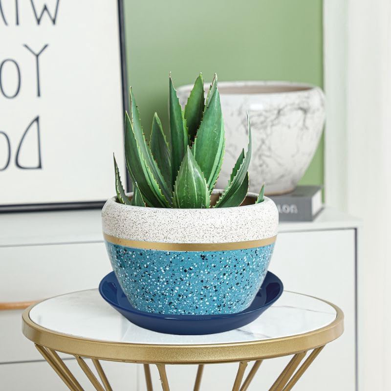 2 Pack 8 Inch Flower Pot Saucers - 9 Inch (8.7 Inch) Ceramic Plant Saucer for Outdoors & Indoors