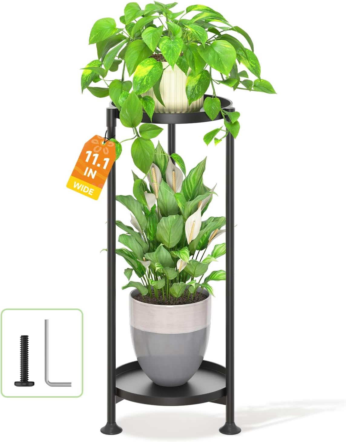 LASZOLA 2 Tier Black Plant Stand Indoor for Large Tall Heavy Duty Flower Planter, Metal Vertical