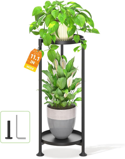 LASZOLA 2 Tier Black Plant Stand Indoor for Large Tall Heavy Duty Flower Planter, Metal Vertical