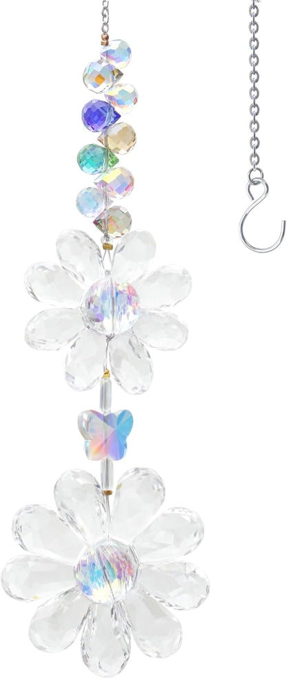 Crystal Flower Suncatcher Hanging Ornament, Rainbow Maker Window Sun Catcher Indoor Outdoor Patio