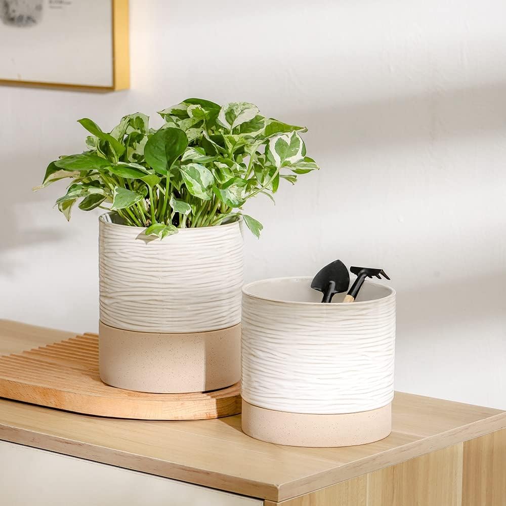 Nihow Ceramic Plant Pot: 6 Inch Planter with Drainage Hole & Saucer for Indoor & Outdoor Plants