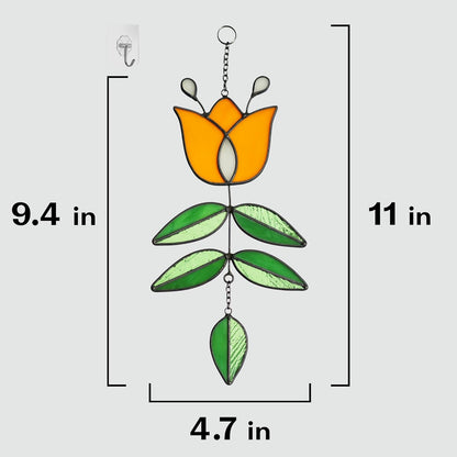 Tulip Stained Glass Suncatcher, Folk Flower Stained Glass Window Hanging Sun Catcher, Retro Home