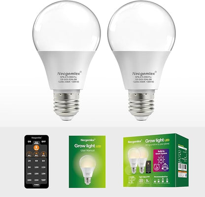 Smart LED Grow Light Bulbs with Remote Controller, Sun Mode, Built-in Daily Auto Timer, 4500K