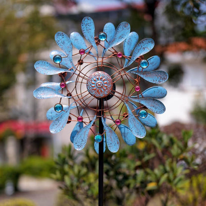 Stargarden Wind Spinners Outdoor, Large Kinetic Wind Spinner, Waterproof Blue Pinwheels with 4