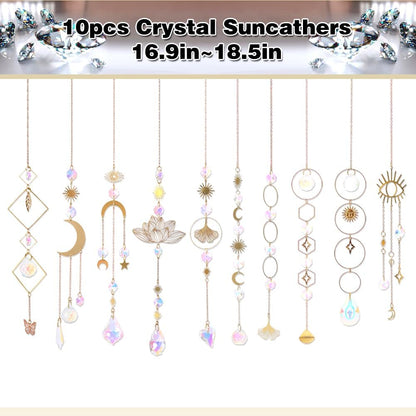 Sun Catchers, 10 Pieces Colorful Crystal Suncatcher with Chain Pendant Ornaments Hanging Crystals