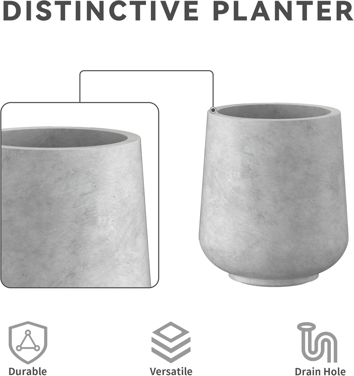Kante 15.3"+11.6"+8.2" Dia Round Concrete Planter, Large Outdoor Indoor Planter Pots Containers