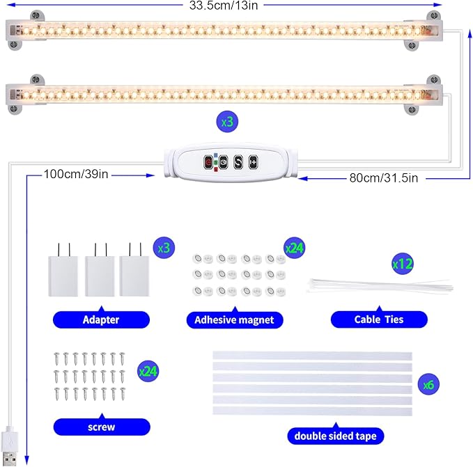 13 Inches Strip Growing Lamp for Indoor Plants, 3500K Full Spectrum LED Grow Light Strips with Auto