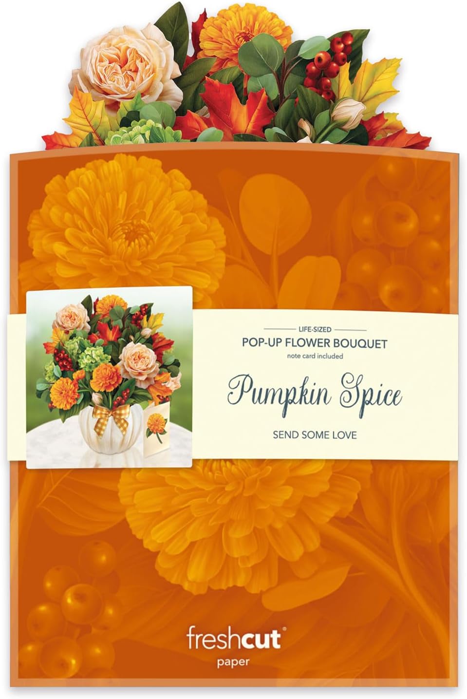 Freshcut Paper Pop Up Cards, Pumpkin Spice, 12 Inch Life Sized Forever Flower Bouquet 3D Popup