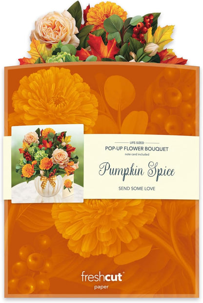Freshcut Paper Pop Up Cards, Pumpkin Spice, 12 Inch Life Sized Forever Flower Bouquet 3D Popup