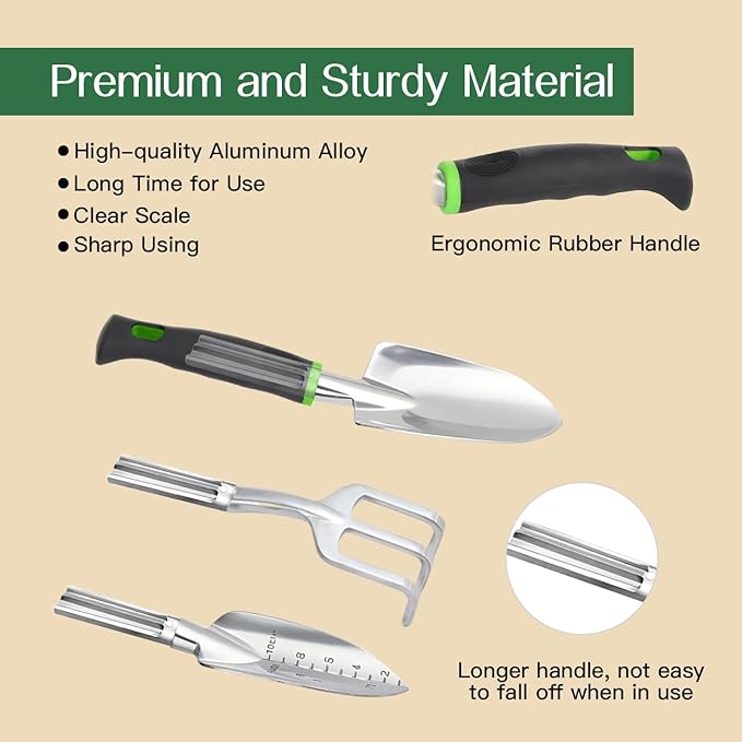 Housolution Gardening Tools Set, 8PCS Heavy Duty Garden Tools with Non-Slip Rubber Grip with Large