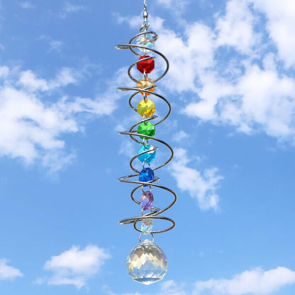 Suncatcher Wind Spinner Gazing Ball Spiral Tail, Crystal Sun Catchers with Seven Chakra Beads