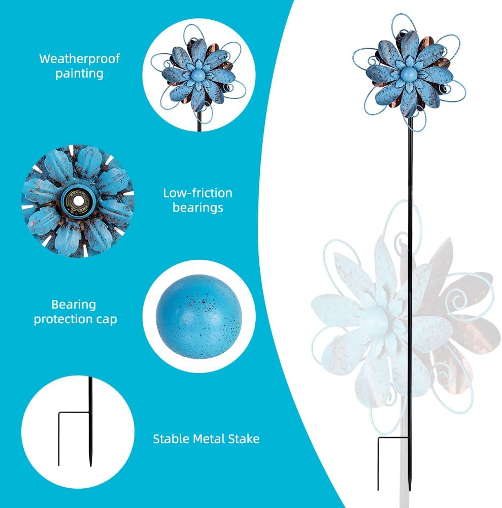 Wind Spinners Outdoor, Metal Flower Garden Pinwheels, Garden Wind Sculptures & Spinners for Yard