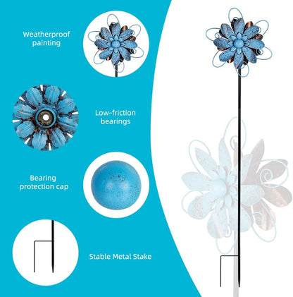 Wind Spinners Outdoor, Metal Flower Garden Pinwheels, Garden Wind Sculptures & Spinners for Yard