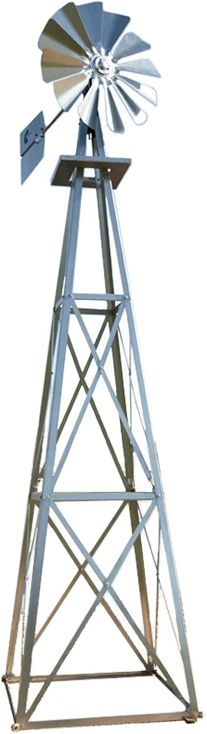 Decorative Backyard Windmill – Galvanized Finish – Durable Weather-Resistant 4-Leg Tower with