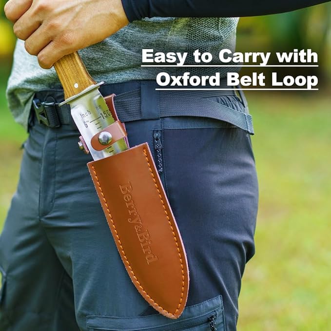 Berry&Bird Hori Hori Garden Knife with Leather Sheath, Premium Gardening Soil Knife with 6"