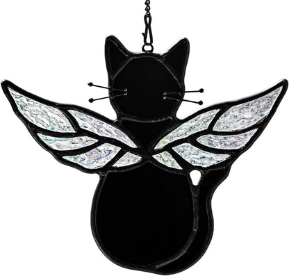 Black Angel Cat Memorial Gifts for Cat Lover,Stained Glass Window Hanging,Angel Wing Black Cats