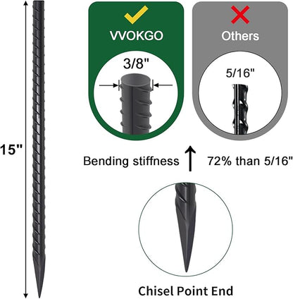 VVOKGO Rebar Stakes 15 Inches Ground Concrete Form Stakes (16pcs), 3/8" Diameter Straight Metal