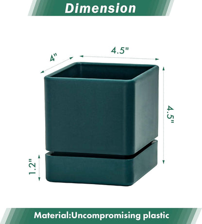 4 Inch Herb Planter Pot, Plastic Planter with Drainage Holes and Saucer, Modern Decorative