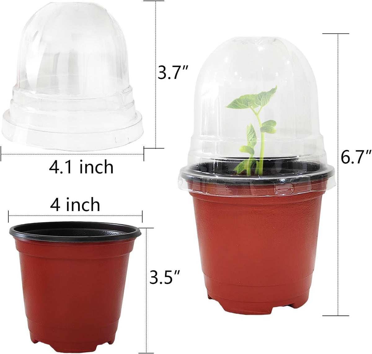 Plant Nursery Pots with Humidity Domes, 50 Sets 4 Inch Soft Nursery Pots Quality Ones (50 Red Pots