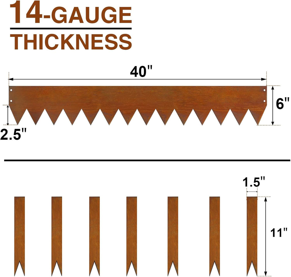 40" L X 6" H Corten Steel Landscape Edging,6 Pack Landscape Edging with 7 Clips and Gloves,Garden