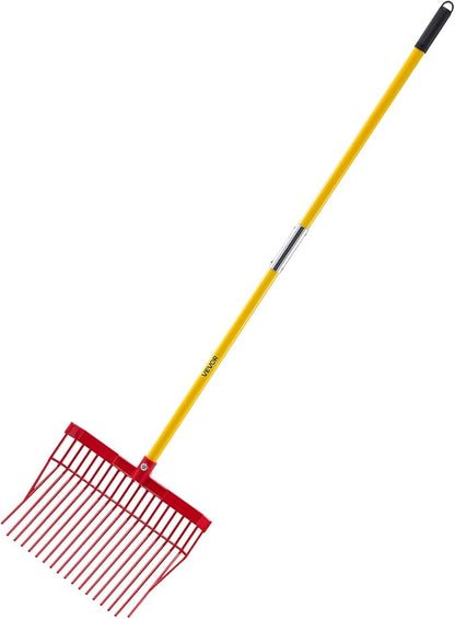 VEVOR Manure Fork, 18 Angled Tines, Horse Manure Rake with Long Fiberglass Handle, 61 in Durable