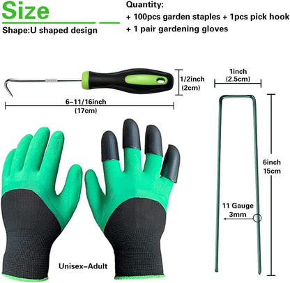 Bakulyor 100Pcs Green Landscape Staples 6 Inch Garden Artificial Turf Stakes Staples, 11 Gauge Lawn