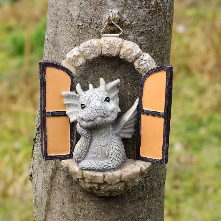 Dragon Garden Ornament Resin Craft Ornament Statue Fairy Door Yard Art Outdoor and Garden Solar