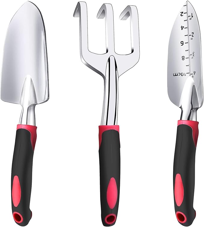 Garden Tool Set, 3 Pieces Aluminum Heavy Gardening Kit Including Hand Shovel, Transplant Shovel and
