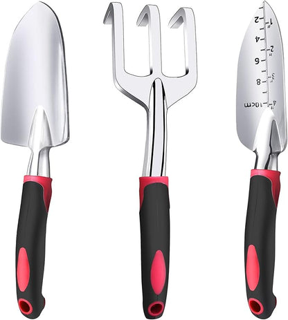 Garden Tool Set, 3 Pieces Aluminum Heavy Gardening Kit Including Hand Shovel, Transplant Shovel and