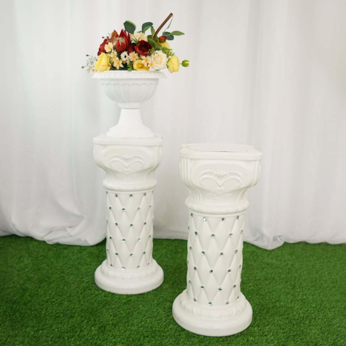 Efavormart 2 Pack 25" Tall White PVC 10mm Crystal Beaded Studded French Inspired Pedestal Column