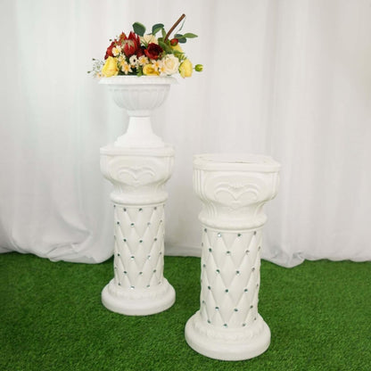 Efavormart 2 Pack 25" Tall White PVC 10mm Crystal Beaded Studded French Inspired Pedestal Column