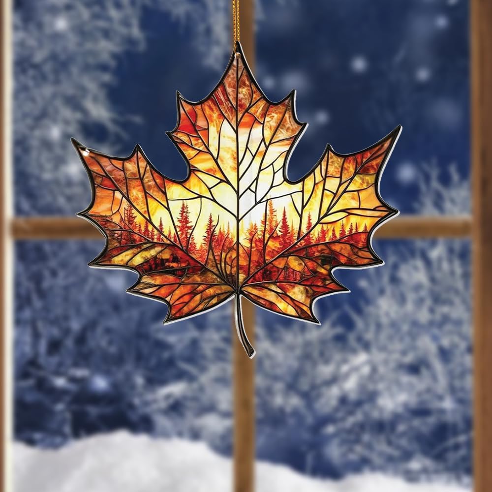 Stained Glass Acrylic Maple Leaf Ornament – Autumn & Christmas Tree Decoration 2025, Fall Harvest