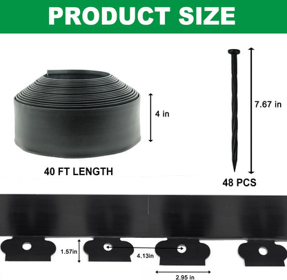 Hugeleaf Landscape Edging Kit 40 Feet with 48pcs Spikes, 4 Inches Garden Edging Flexible Landscape