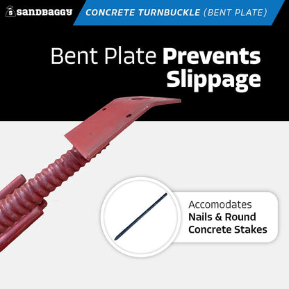 Sandbaggy Concrete Turnbuckle Form Aligner with 5" x 3" Bent Plate (35" - 37.5" Length) - Rust