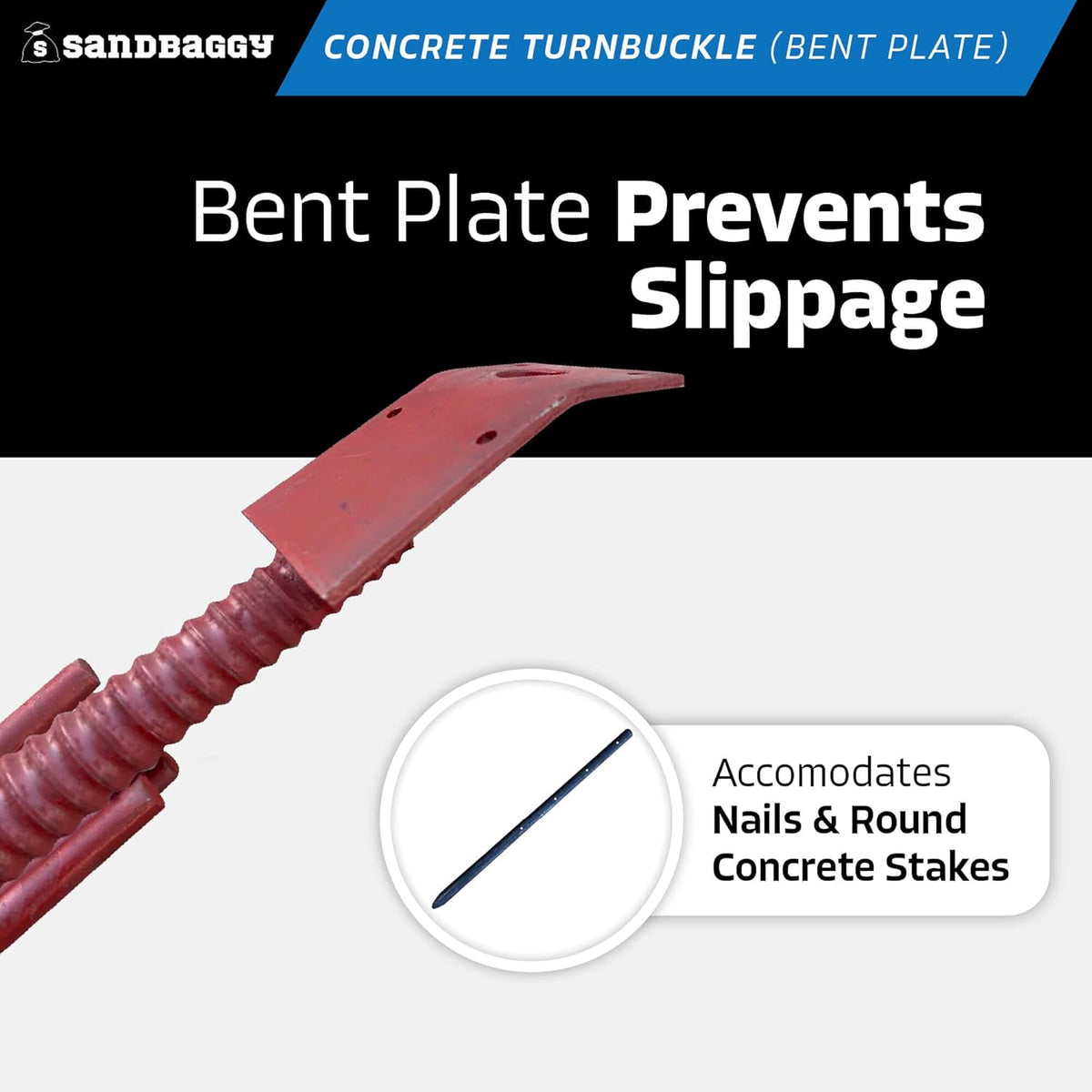 Sandbaggy Concrete Turnbuckle Form Aligner with 5" x 3" Bent Plate (35" - 37.5" Length) - Rust